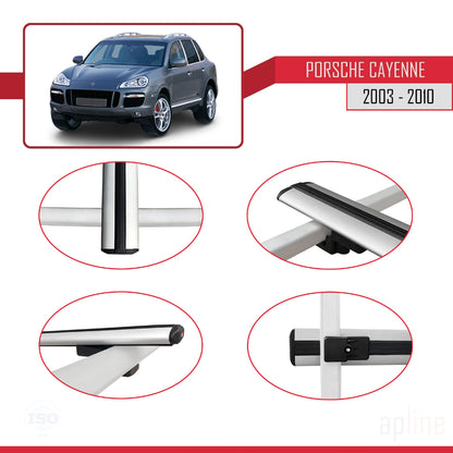 Compatible with Porsche Cayenne (9PA) 2003-2010 BASIC Model Car Roof Rack Cross Bar Grey Aluminium 3 Bars