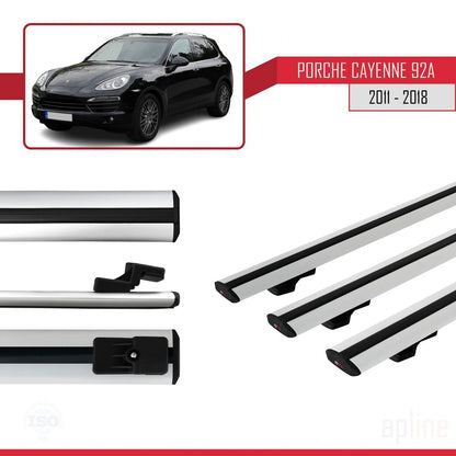 Kompatibel mit Porsche Cayenne 2 (92A) 2011-2018 BASIC Model Relingträger Dachträger Auto Gepäckträger Grau Aluminium 3 Stangen