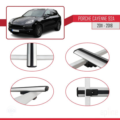 Kompatibel mit Porsche Cayenne 2 (92A) 2011-2018 BASIC Model Relingträger Dachträger Auto Gepäckträger Grau Aluminium 3 Stangen