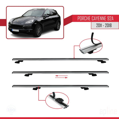 Kompatibel mit Porsche Cayenne 2 (92A) 2011-2018 BASIC Model Relingträger Dachträger Auto Gepäckträger Grau Aluminium 3 Stangen