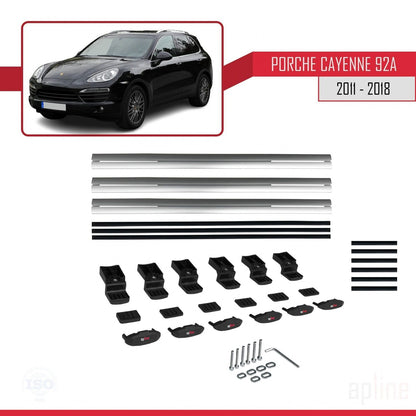 Kompatibel mit Porsche Cayenne 2 (92A) 2011-2018 BASIC Model Relingträger Dachträger Auto Gepäckträger Grau Aluminium 3 Stangen