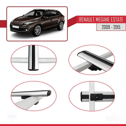 Compatible avec Renault Megane 3 ST 2009-2015 BASIC Model Barres de Toit Railing Porte-Bagages de Voiture Gris Aluminium 3 Barres