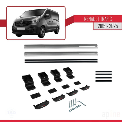 Compatible avec Renault Trafic 3 (X82) 2015-2025 BASIC Model Barres de Toit Railing Porte-Bagages de Voiture Gris Aluminium 2 Barres