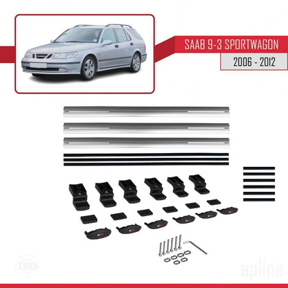 Compatible avec Saab 9-3 II Break 2006-2012 BASIC Model Barres de Toit Railing Porte-Bagages de Voiture Gris Aluminium 3 Barres