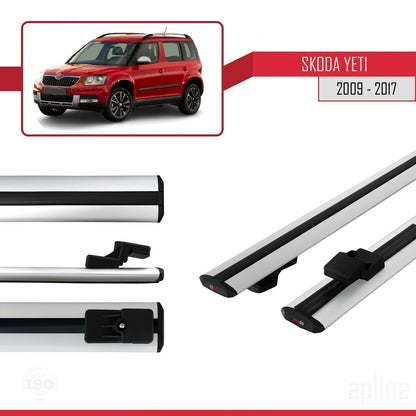 Compatible avec Skoda Yeti 2009-2017  BASIC Model Barres de Toit Railing Porte-Bagages de Voiture Gris Aluminium 2 Barres