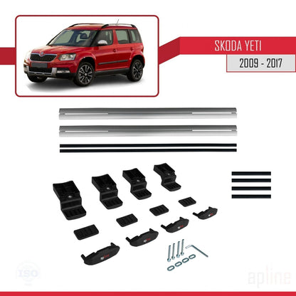 Compatible avec Skoda Yeti 2009-2017  BASIC Model Barres de Toit Railing Porte-Bagages de Voiture Gris Aluminium 2 Barres