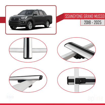 Compatible avec Ssangyong Grand Musso 2018-2025 BASIC Model Barres de Toit Railing Porte-Bagages de Voiture Gris Aluminium 2 Barres