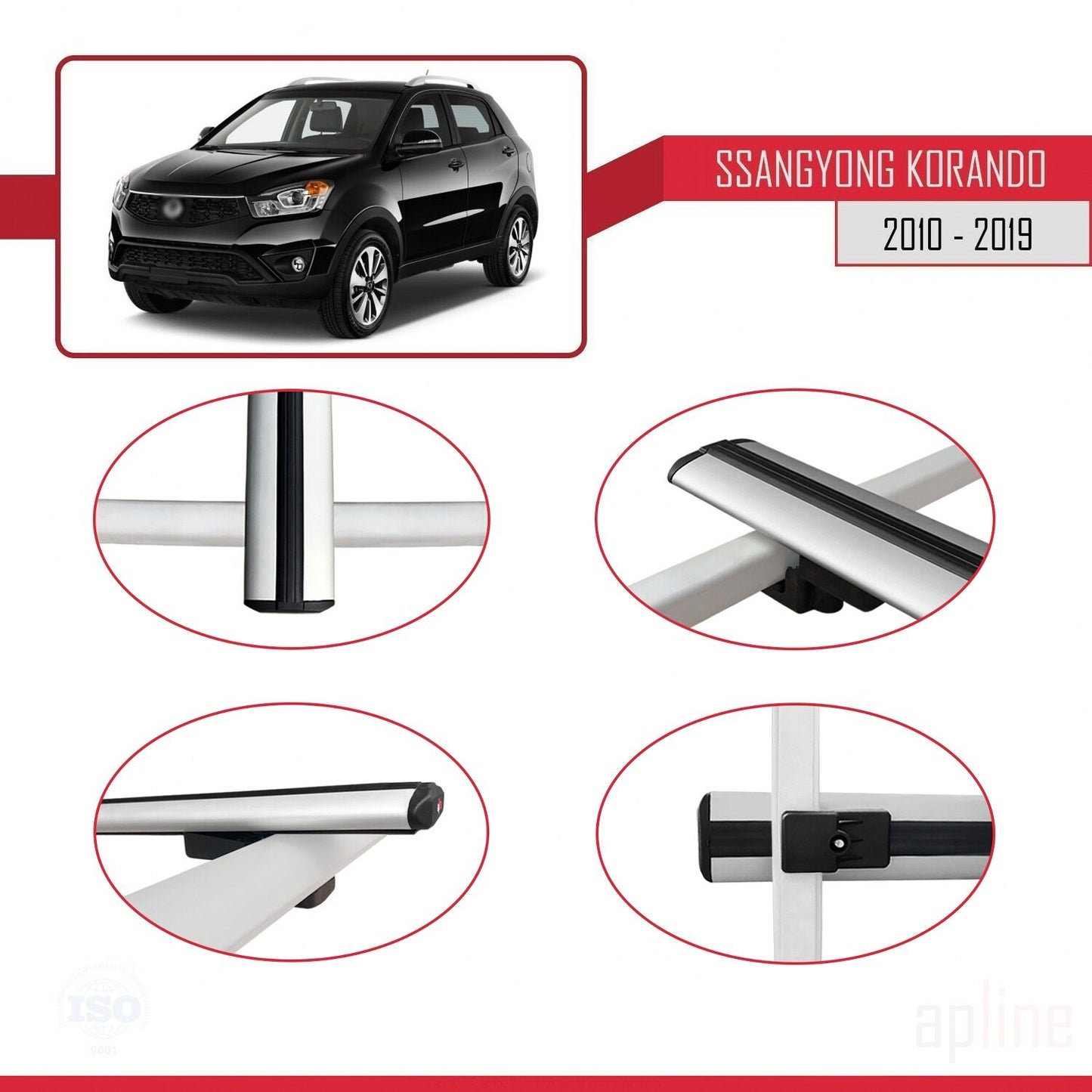 Compatible avec Ssangyong Korando 3 (C200) 2010-2019 BASIC Model Barres de Toit Railing Porte-Bagages de Voiture Gris Aluminium 3 Barres