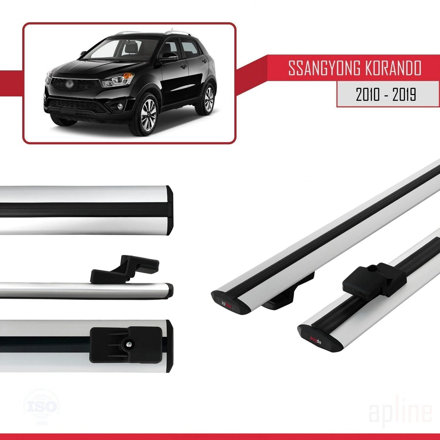 Compatible avec Ssangyong Korando 3 (C200) 2010-2019 BASIC Model Barres de Toit Railing Porte-Bagages de Voiture Gris Aluminium 2 Barres