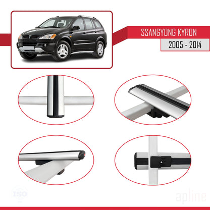 Compatible with Ssangyong Kyron 2005-2014 BASIC Model Car Roof Rack Cross Bar Grey Aluminium 3 Bars