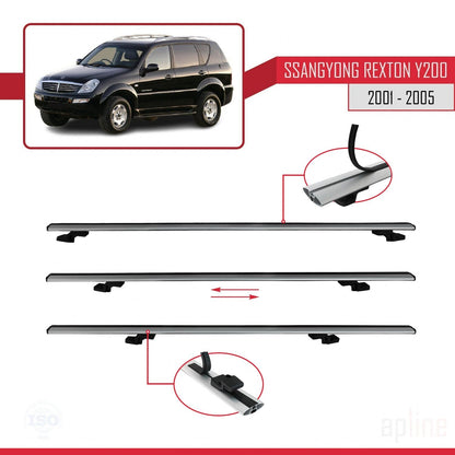 Compatible with Ssangyong Rexton (Y200) 2001-2005 BASIC Model Car Roof Rack Cross Bar Grey Aluminium 2 Bars