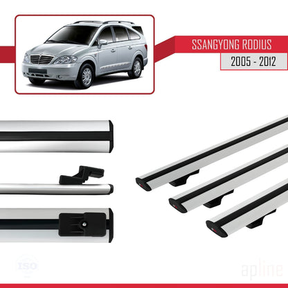 Compatible avec Ssangyong Rodius 2005-2012 BASIC Model Barres de Toit Railing Porte-Bagages de Voiture Gris Aluminium 3 Barres