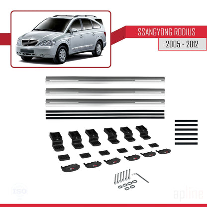 Compatible avec Ssangyong Rodius 2005-2012 BASIC Model Barres de Toit Railing Porte-Bagages de Voiture Gris Aluminium 3 Barres