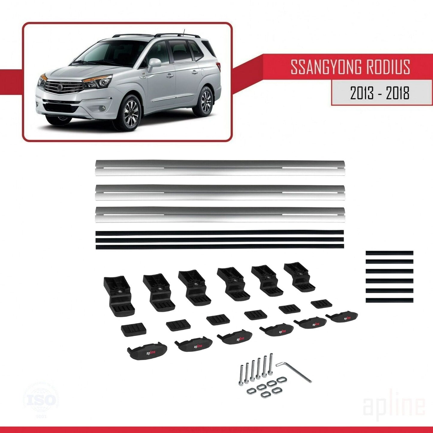 Compatible with Ssangyong Rodius 2 2013-2018 BASIC Model Car Roof Rack Cross Bar Grey Aluminium 3 Bars