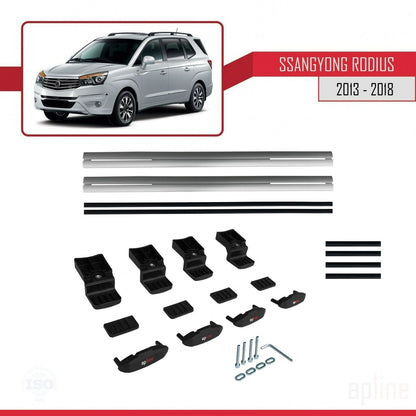 Compatible avec Ssangyong Rodius 2 2013-2018 BASIC Model Barres de Toit Railing Porte-Bagages de Voiture Gris Aluminium 2 Barres