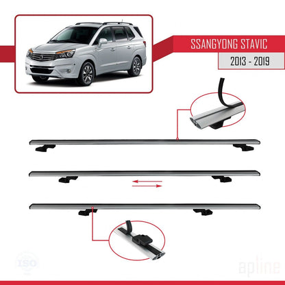 Compatible avec Ssangyong Stavic 2 2013-2019 BASIC Model Barres de Toit Railing Porte-Bagages de Voiture Gris Aluminium 3 Barres