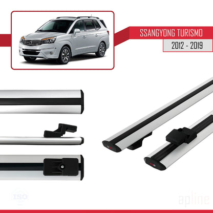 Compatible avec Ssangyong Turismo 2012-2019 BASIC Model Barres de Toit Railing Porte-Bagages de Voiture Gris Aluminium 2 Barres