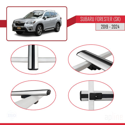 Compatible avec Subaru Forester 5 (SK) 2019-2024 BASIC Model Barres de Toit Railing Porte-Bagages de Voiture Gris Aluminium 2 Barres