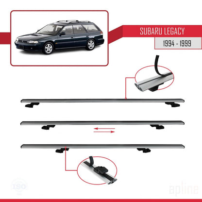 Compatible avec Subaru Legacy 2 (BD) 1994-1999 BASIC Model Barres de Toit Railing Porte-Bagages de Voiture Gris Aluminium 3 Barres