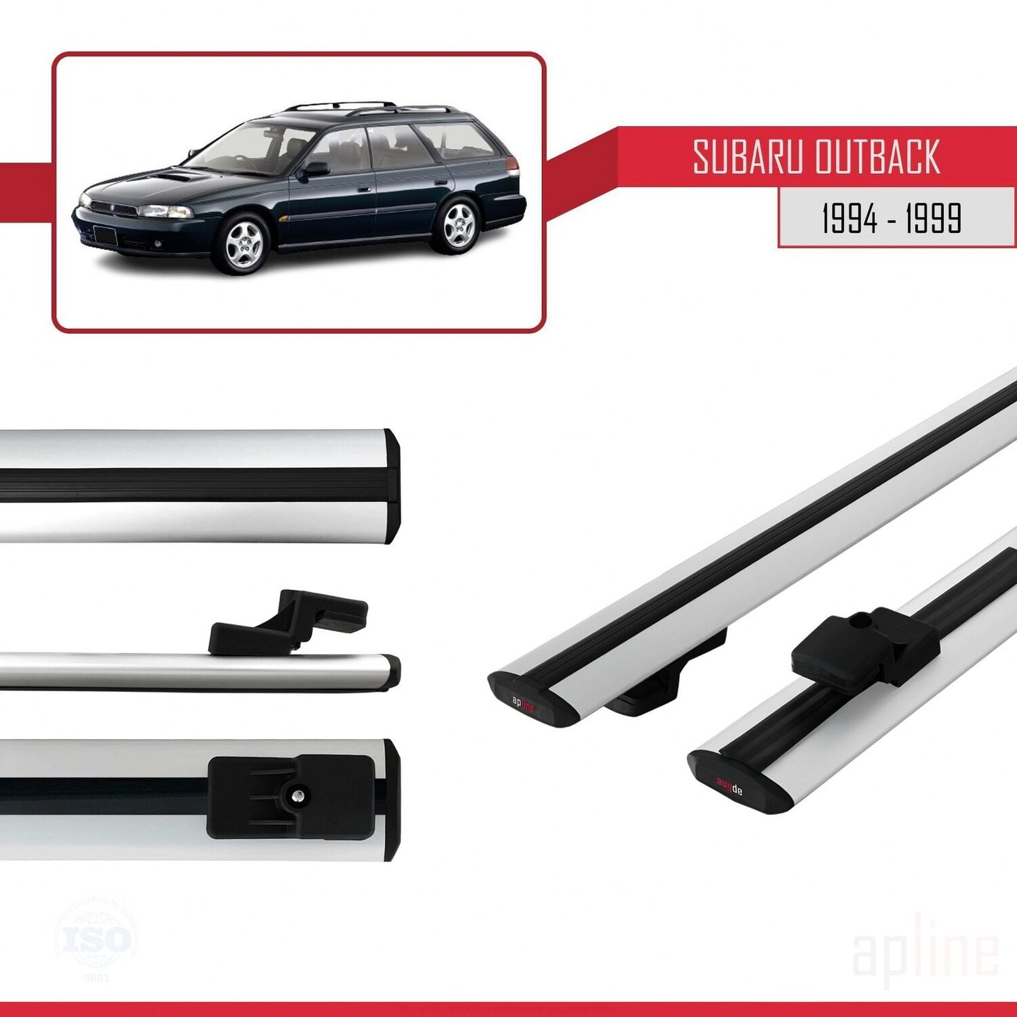 Compatible with Subaru Outback 1994-1999 BASIC Model Car Roof Rack Cross Bar Grey Aluminium 2 Bars