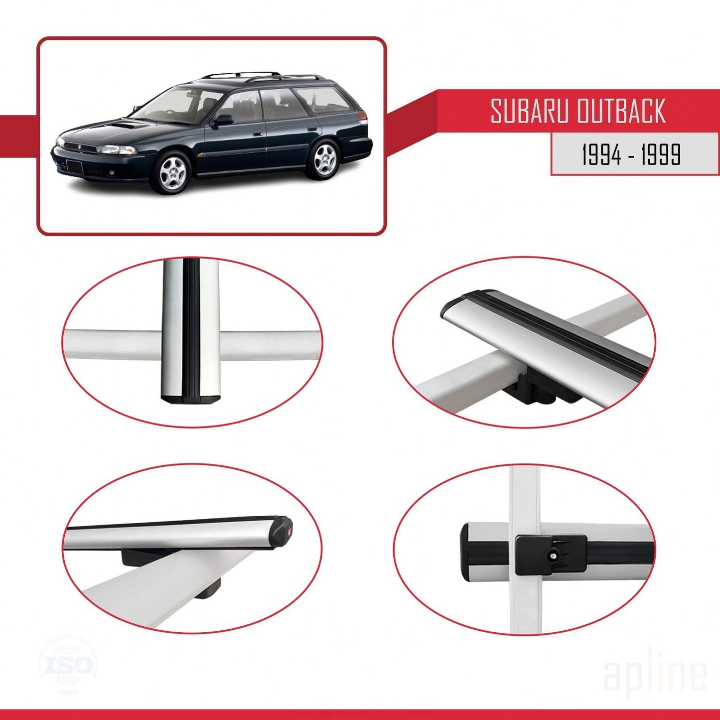 Compatible with Subaru Outback 1994-1999 BASIC Model Car Roof Rack Cross Bar Grey Aluminium 2 Bars