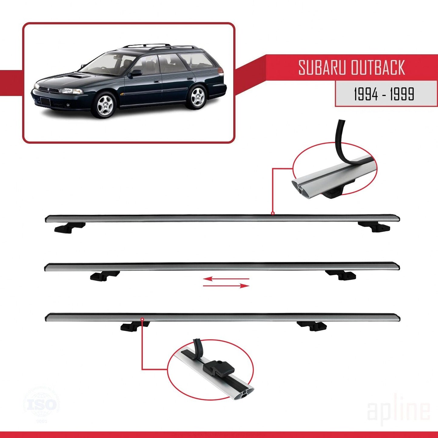 Compatible with Subaru Outback 1994-1999 BASIC Model Car Roof Rack Cross Bar Grey Aluminium 2 Bars