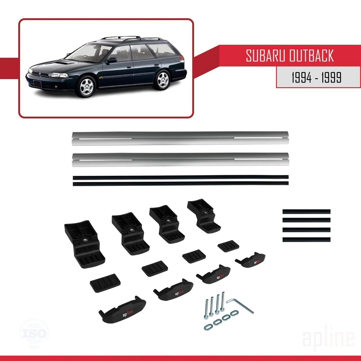 Compatible with Subaru Outback 1994-1999 BASIC Model Car Roof Rack Cross Bar Grey Aluminium 2 Bars