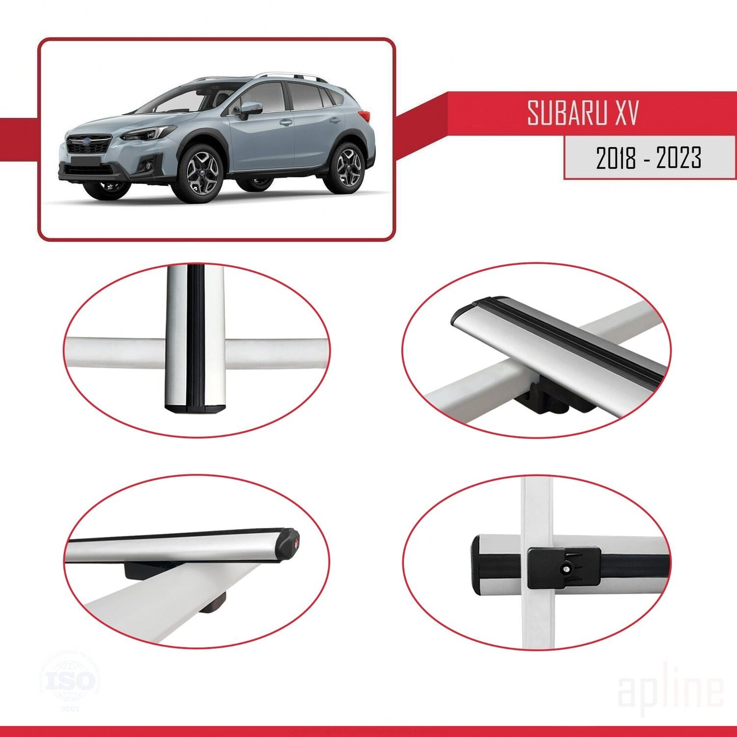 Compatible avec Subaru XV 2 2018-2023 BASIC Model Barres de Toit Railing Porte-Bagages de Voiture Gris Aluminium 3 Barres