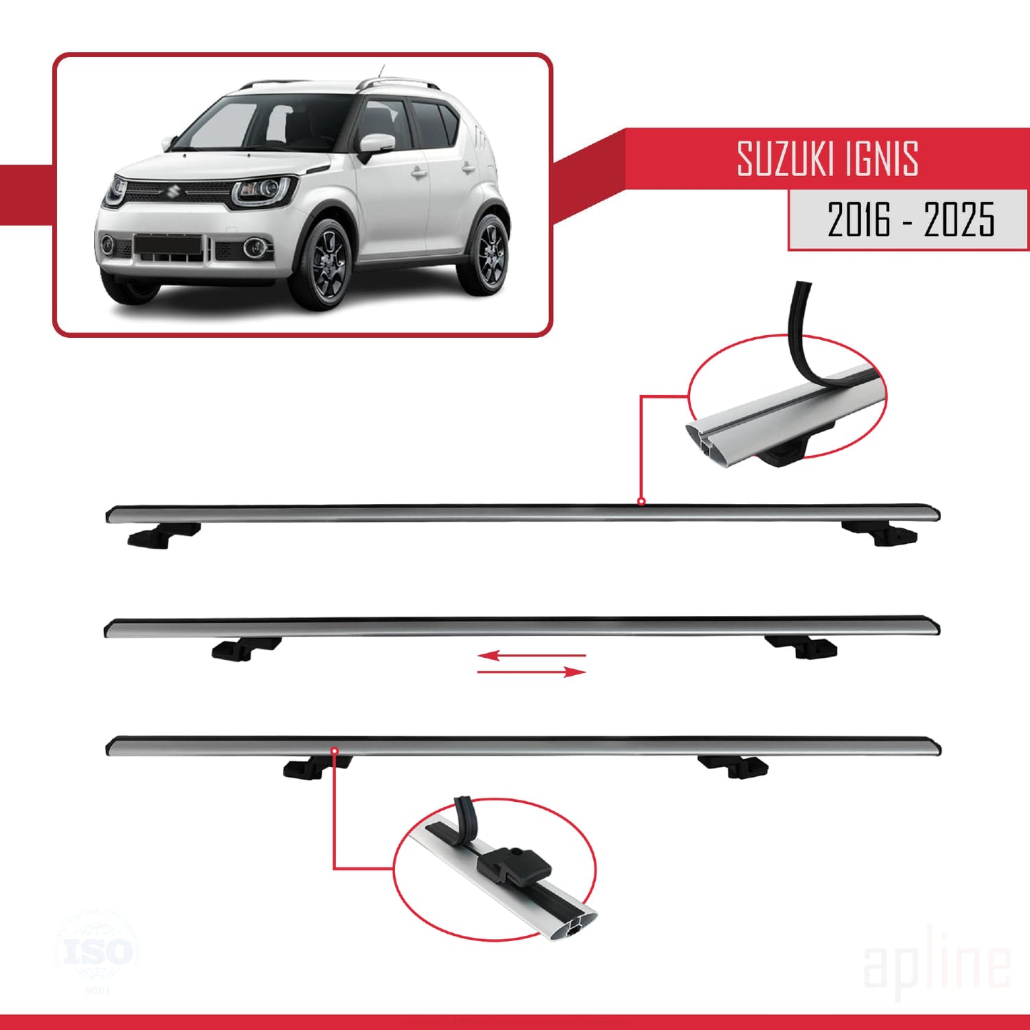 Compatible avec Suzuki Ignıs 2016-2025 BASIC Model Barres de Toit Railing Porte-Bagages de Voiture Gris Aluminium 2 Barres