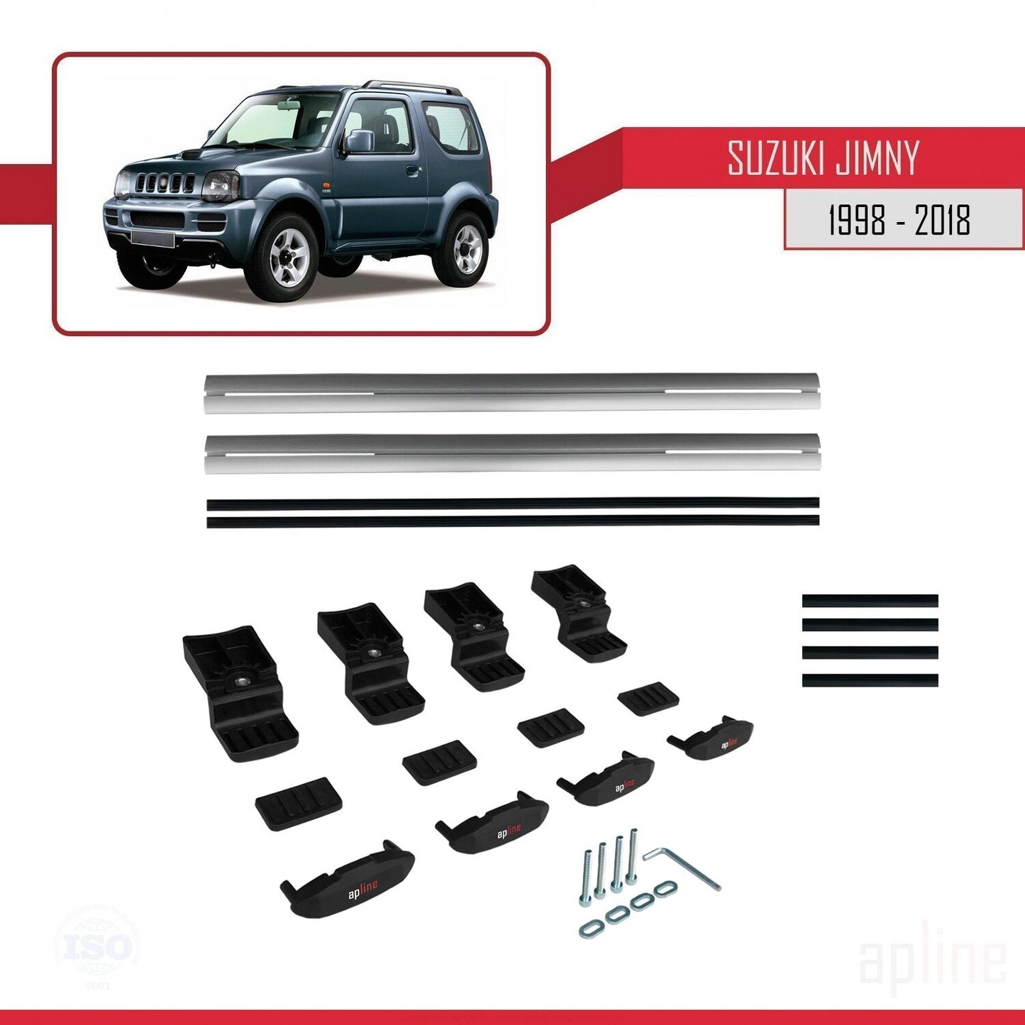 Compatible avec Suzuki Jimny 3 1998-2018 BASIC Model Barres de Toit Railing Porte-Bagages de Voiture Gris Aluminium 2 Barres