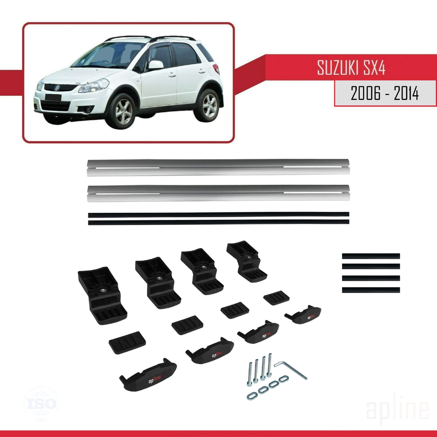 Compatible avec Suzuki SX4 II (JY) 2006-2014 BASIC Model Barres de Toit Railing Porte-Bagages de Voiture Gris Aluminium 2 Barres