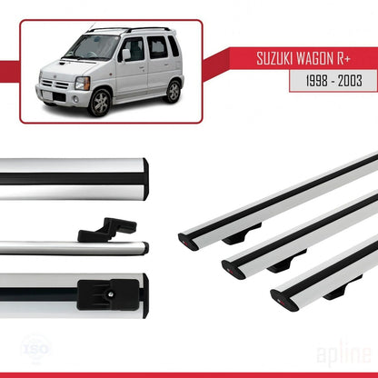 Compatible avec Suzuki Wagon R+ 1998-2003 BASIC Model Barres de Toit Railing Porte-Bagages de Voiture Gris Aluminium 3 Barres