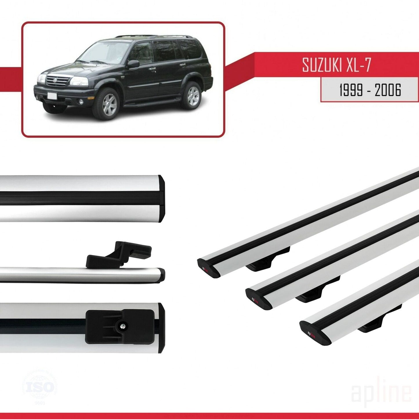 Compatible avec Suzuki XL-7 1998-2006 BASIC Model Barres de Toit Railing Porte-Bagages de Voiture Gris Aluminium 3 Barres
