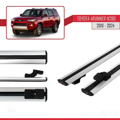 Compatible avec Toyota 4Runner (N280) 2010-2024 BASIC Model Barres de Toit Railing Porte-Bagages de Voiture Gris Aluminium 2 Barres