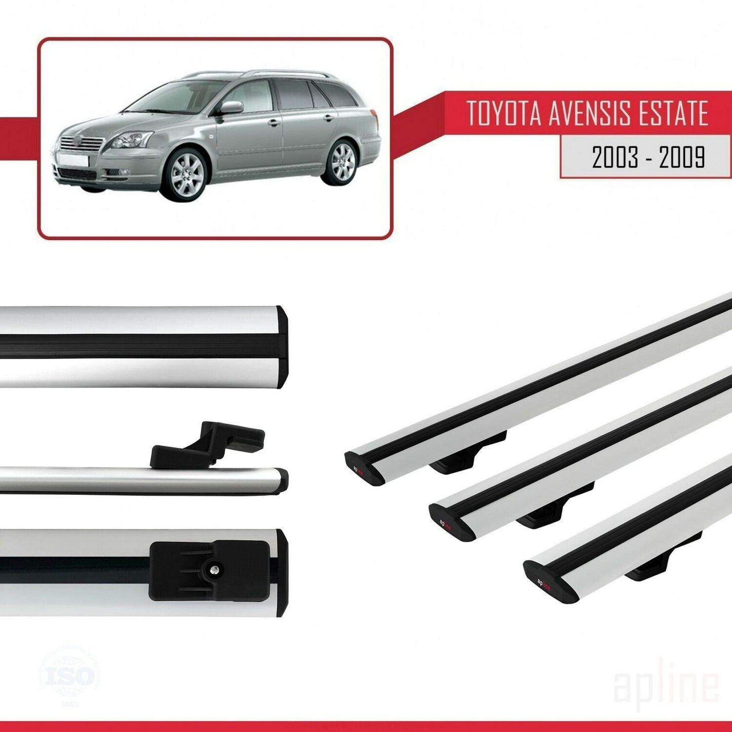 Compatible avec Toyota Avensis Break 2003-2009 BASIC Model Barres de Toit Railing Porte-Bagages de Voiture Gris Aluminium 3 Barres
