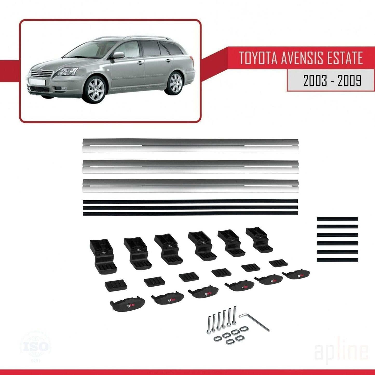 Compatible avec Toyota Avensis Break 2003-2009 BASIC Model Barres de Toit Railing Porte-Bagages de Voiture Gris Aluminium 3 Barres