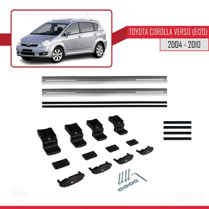 Compatible avec Toyota Corolla Verso 2 (AR10) 2004-2010 BASIC Model Barres de Toit Railing Porte-Bagages de Voiture Gris Aluminium 2 Barres