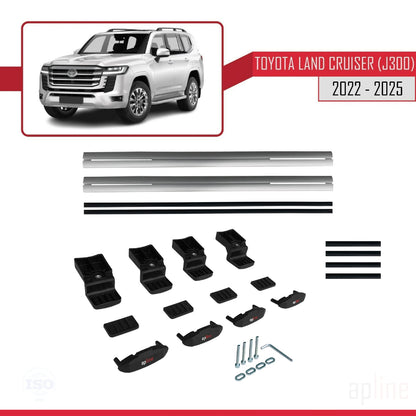 Compatible avec Toyota Land Cruiser (J300) 2022-2025 BASIC Model Barres de Toit Railing Porte-Bagages de Voiture Gris Aluminium 2 Barres