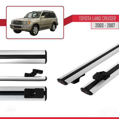 Compatible avec Toyota Land Cruiser (J100) 2003-2007 BASIC Model Barres de Toit Railing Porte-Bagages de Voiture Gris Aluminium 2 Barres