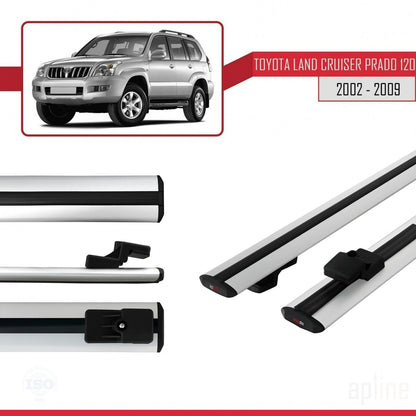 Compatible avec Toyota Land Cruiser Prado (J120) 2002-2006 BASIC Model Barres de Toit Railing Porte-Bagages de Voiture Gris Aluminium 2 Barres
