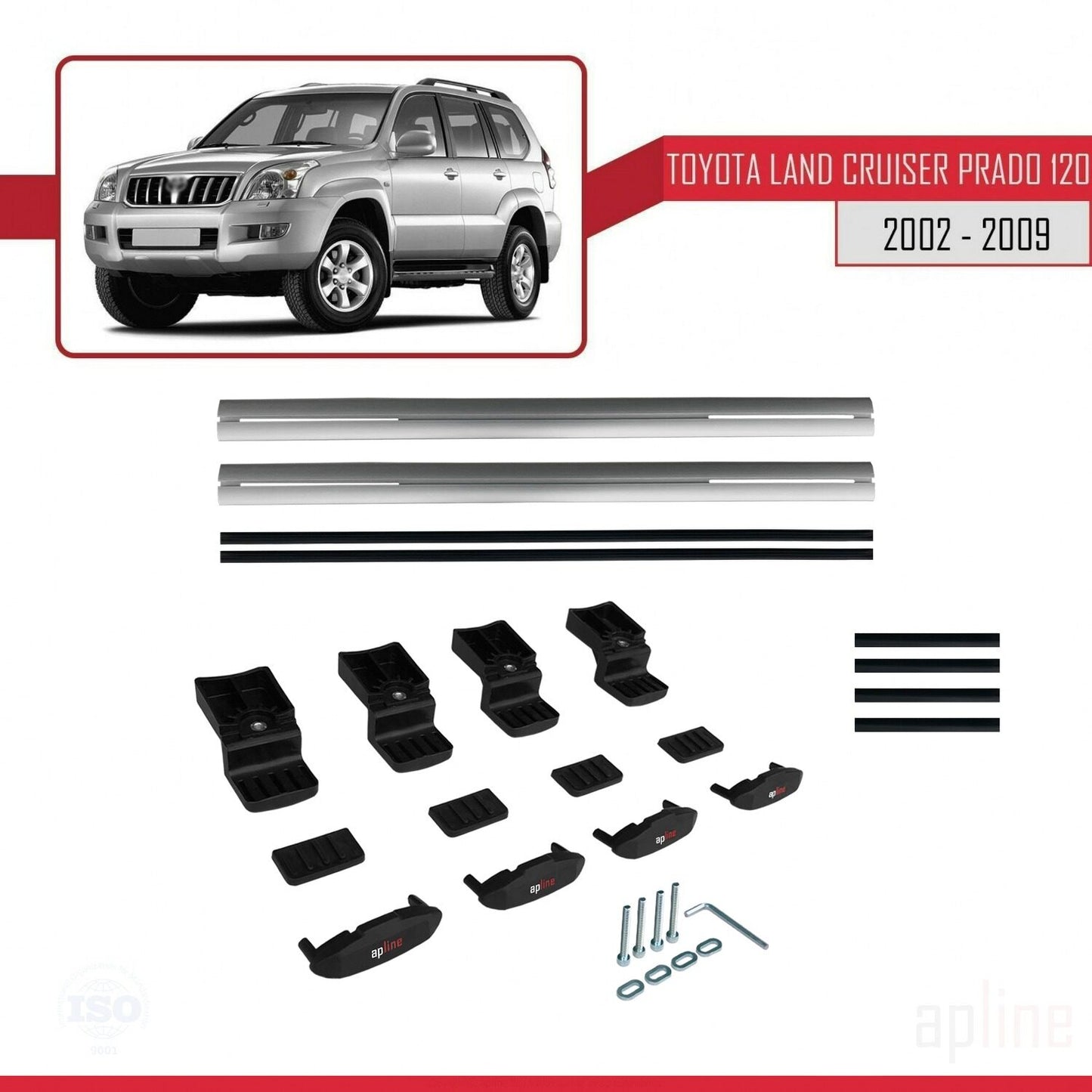 Compatible avec Toyota Land Cruiser Prado (J120) 2002-2006 BASIC Model Barres de Toit Railing Porte-Bagages de Voiture Gris Aluminium 2 Barres