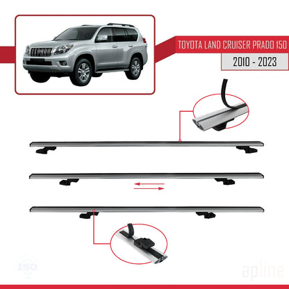 Compatible avec Toyota Land Cruiser Prado (J150) 2010-2023 BASIC Model Barres de Toit Railing Porte-Bagages de Voiture Gris Aluminium 2 Barres
