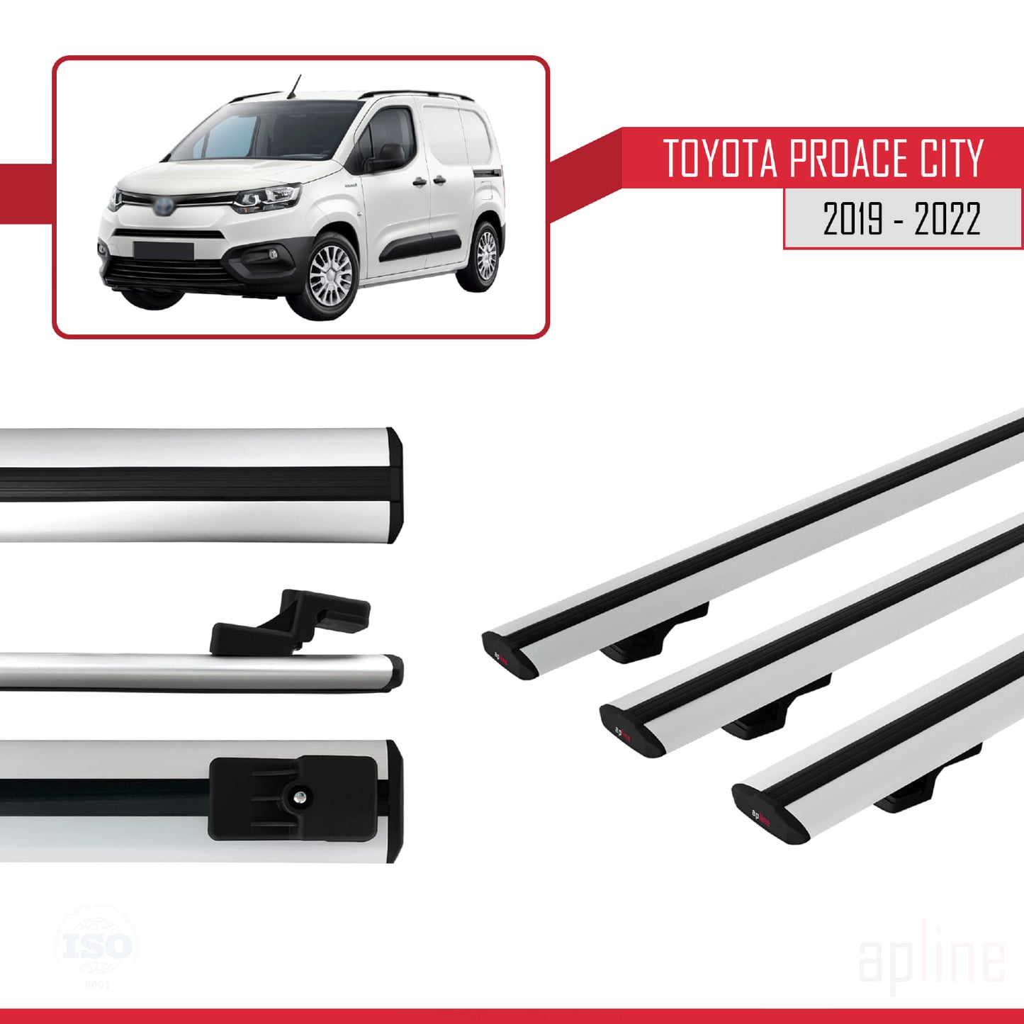 Compatible avec Toyota Proace City 2019-2022 BASIC Model Barres de Toit Railing Porte-Bagages de Voiture Gris Aluminium 3 Barres