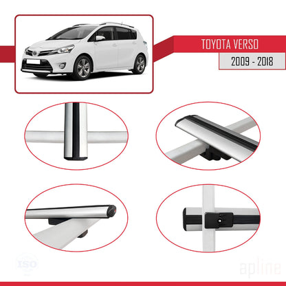 Compatible avec Toyota Verso (AR20) 2009-2018 BASIC Model Barres de Toit Railing Porte-Bagages de Voiture Gris Aluminium 4 Barres