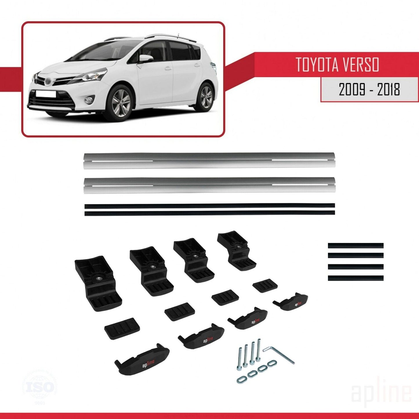 Compatible avec Toyota Verso (AR20) 2009-2018 BASIC Model Barres de Toit Railing Porte-Bagages de Voiture Gris Aluminium 2 Barres