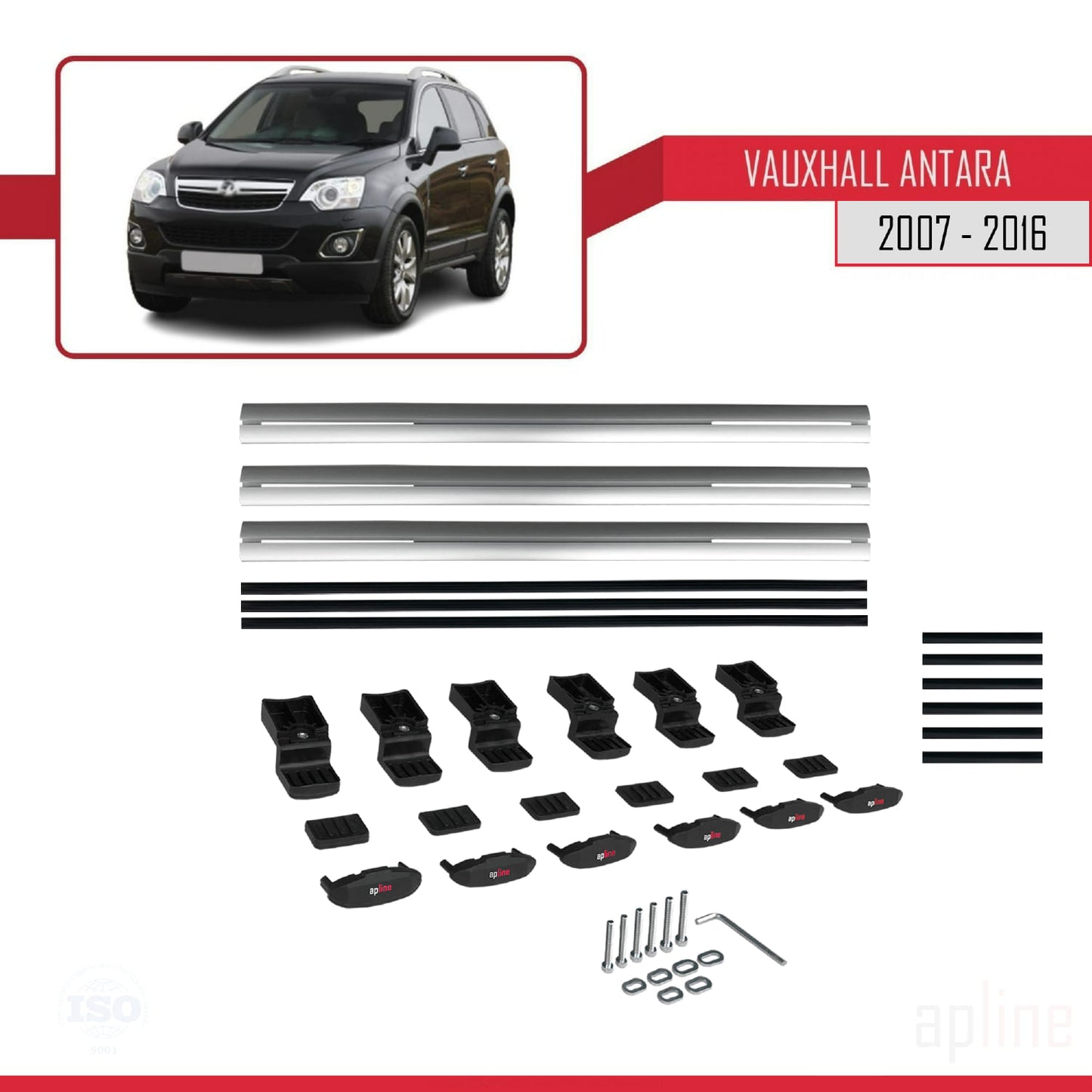 Compatible avec Vauxhall Antara 2007-2016 BASIC Model Barres de Toit Railing Porte-Bagages de Voiture Gris Aluminium 3 Barres