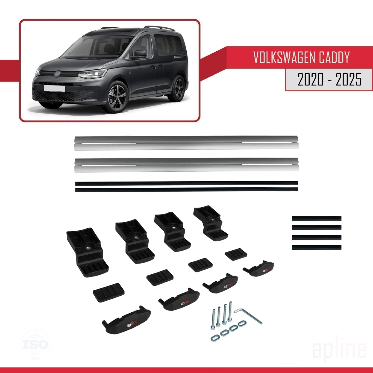 Compatible avec Volkswagen Caddy 4 (SB) 2020-2025 BASIC Model Barres de Toit Railing Porte-Bagages de Voiture Gris Aluminium 2 Barres