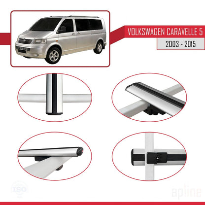 Compatible avec Volkswagen T5 Caravelle 2003-2015 BASIC Model Barres de Toit Railing Porte-Bagages de Voiture Gris Aluminium 3 Barres