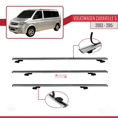 Compatible avec Volkswagen T5 Caravelle 2003-2015 BASIC Model Barres de Toit Railing Porte-Bagages de Voiture Gris Aluminium 2 Barres