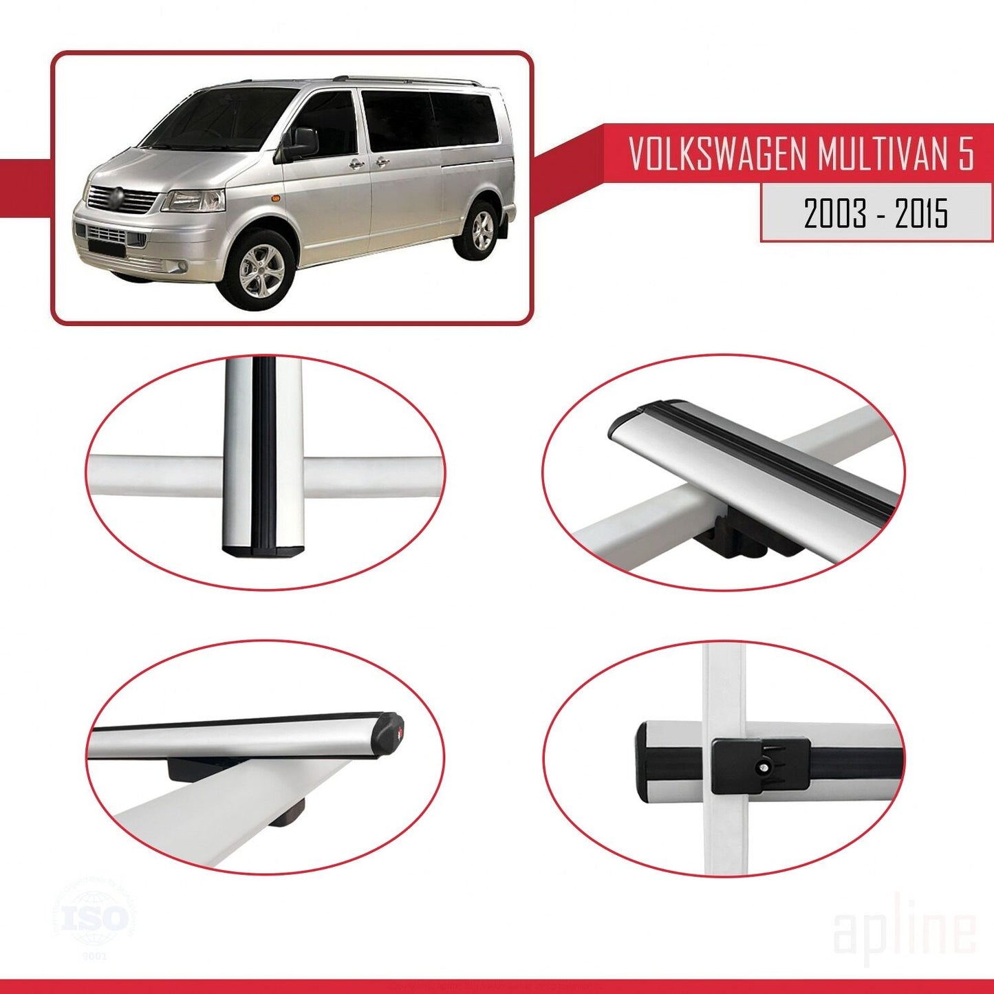 Compatible avec Volkswagen T5 Multivan 2003-2015 BASIC Model Barres de Toit Railing Porte-Bagages de Voiture Gris Aluminium 2 Barres